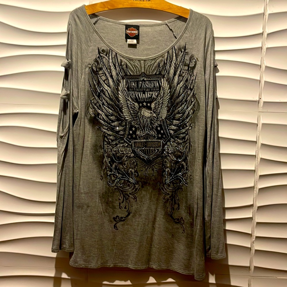 Harley Davidson grey, embellished with blue and black rhinestones.